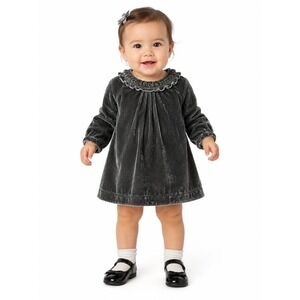 Little Marc Jacobs Baby Girl Silk Velvet Dress Charcoal Grey Ruffle 6M